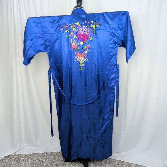 Vintage Golden Dragon Kimono Small Medium Blue Floral Silk Embroidery - Picture 5 of 11